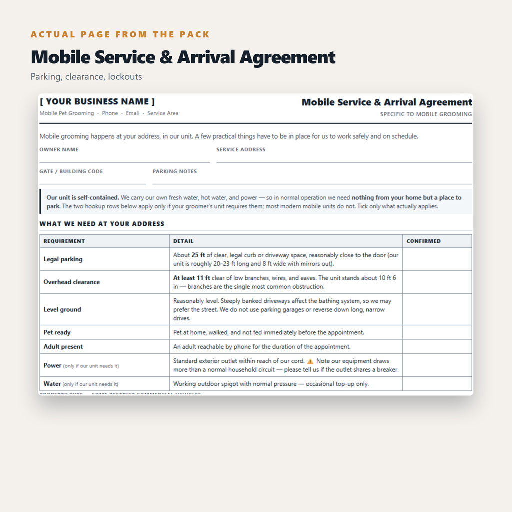 Mobile Dog Grooming - Complete Client Forms & Business Pack (15 Documents)